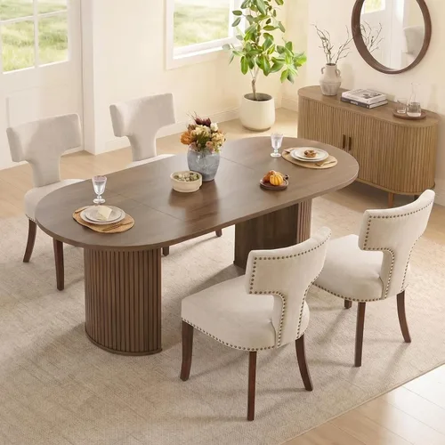 Vista 26 de SoarFlash Juego de mesa de cocina y sillas para 4, juego de mesa de comedor de 47 pulgadas para 4 personas con sillas tapizadas de terciopelo, juego