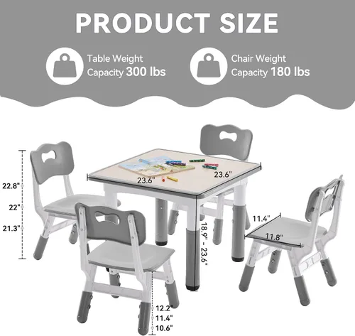Vista 3 de GITAWUSA Juego de mesa y sillas de estudio para niños, juego de mesa y silla ajustable en altura para niños de 3 a 8 años, mesa de arte para niños