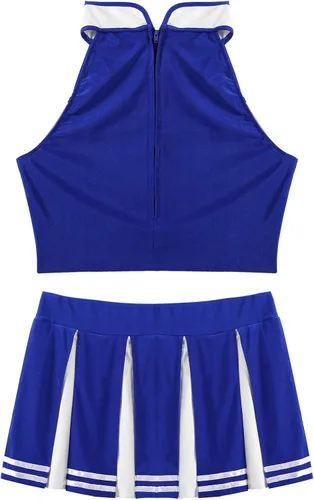 Vista 5 de JEEYJOO Conjunto de uniforme de animadora para mujer camiseta corta sin mangas con falda plisada