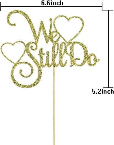 Vista 2 de We Still Do - Decoración de pastel para boda, aniversario, renovación, fiesta, suministros de decoración de fiesta (purpurina dorada)