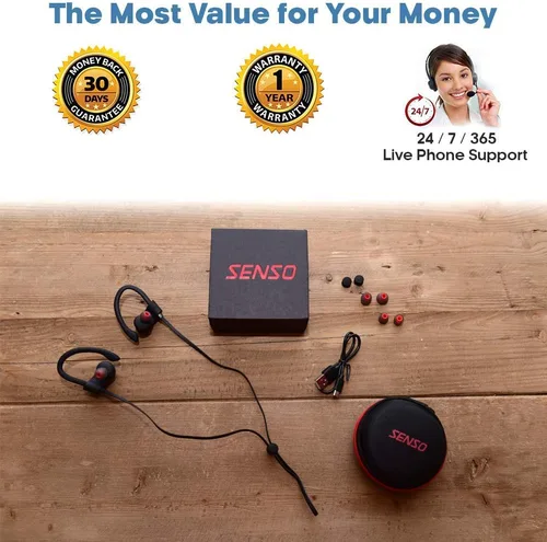 Vista 9 de Senso Auriculares Bluetooth, los mejores auriculares deportivos inalámbricos con micrófono IPX7, impermeables, HD, estéreo, a prueba de sudor