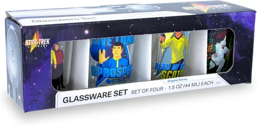 Vista 2 de Toynk Star Trek: The Original Series - Mini vasos de vaso de whisky de 2 onzas, juego de 4 Home Barware Drinkware