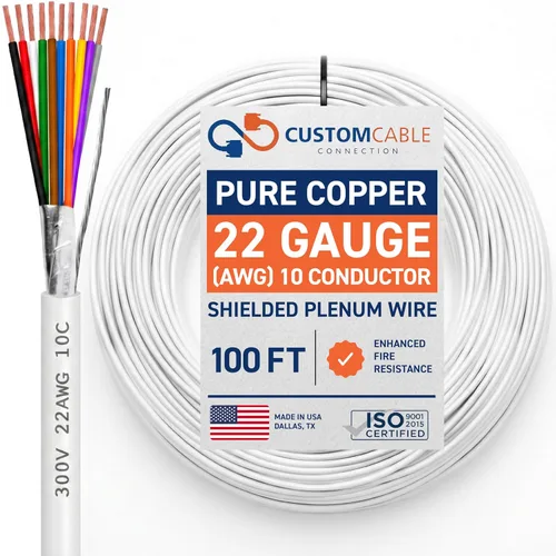 Vista 52 de Cable CMP Plenum blindado trenzado de conexión de cable, cable de bajo voltaje CL3P listado por UL, 22 AWG 2 conductores, carrete de 500 pies, blanco