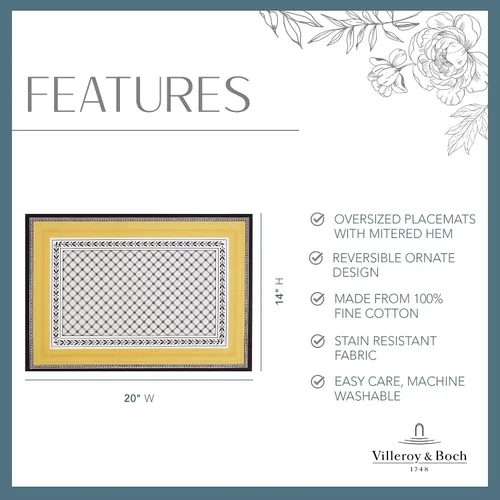 Vista 4 de Villeroy and Boch Audun - Manteles individuales reversibles de tela de algodón estampados, 14 x 20 pulgadas, juego de 4 Multicolor