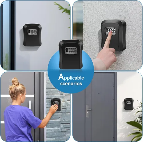 Vista 7 de Caja de bloqueo de llave de pared resistente a la intemperie con combinación de 4 dígitos y seguridad antirrobo, gran capacidad