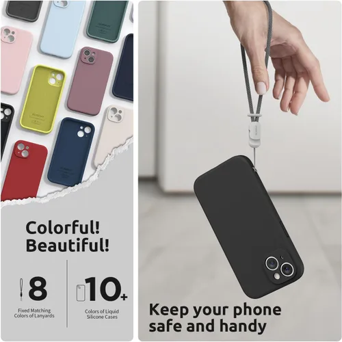 Vista 8 de SURPHY Funda diseñada para iPhone 15 Plus con protector de pantalla y cordón, correa de teléfono y funda de silicona líquida para teléfono