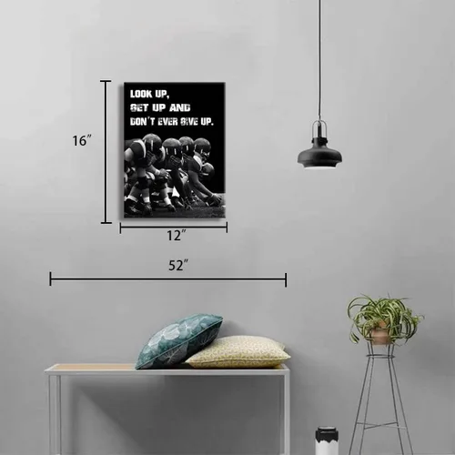 Vista 2 de Arte inspirador de pared con texto en inglés «Look Up and Dont Ever Give Up», decoración de fútbol para habitación de niños, fotos de afirmaciones