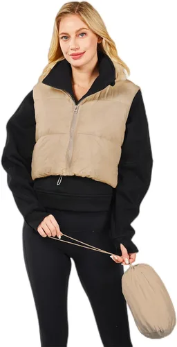 Vista 4 de Chaleco corto acolchado para invierno para mujer, ligero, sin mangas, chaleco acolchado para exteriores