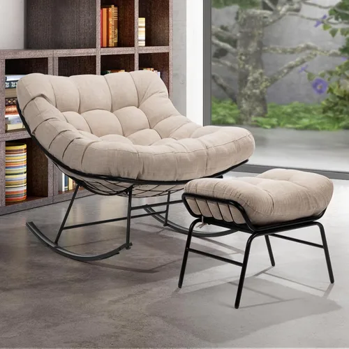 Vista 16 de Bme Mecedora de patio para exteriores e interiores, mecedora de metal con cojín grueso, cómoda y moderna silla mecedora para sala de estar, porche