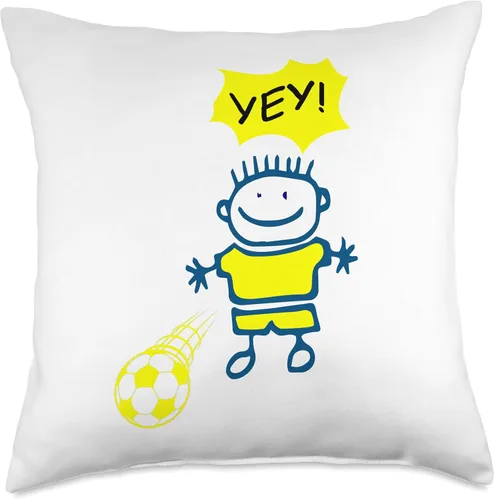 Vista 4 de Niño juega fútbol con pelota, Yey! Throw Pillow