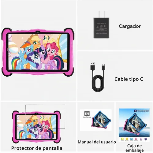 Vista 6 de Fivahiva Tableta para niños de 7 pulgadas, tableta Android 14 para niños, Octa-Core, 10 GB de RAM +64 GB de ROM 512 GB expandir, cámara dual Rosa