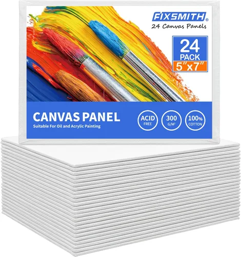 Vista 14 de FIXSMITH - Bastidores de lienzo para pintar 4x4 pulgadas, paquete súper económico de 24 mini lienzos, paneles de lienzo en blanco, 100% algodón