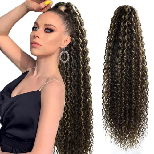 Vista 12 de Extensión de cabello rizado de 32 pulgadas de largo, cola de caballo sintética con clip instantáneo, resistente al calor, marrón oscuro (#2), 6.70