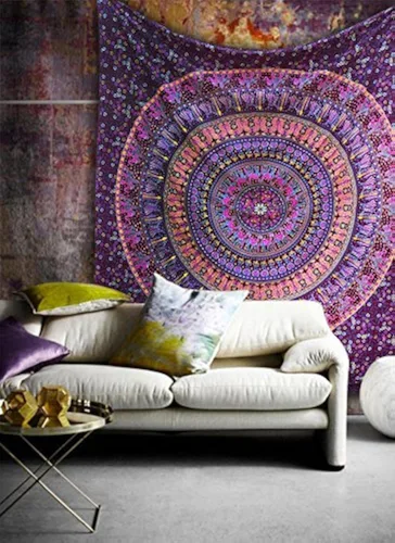 Vista 7 de Popular Handicrafts tapiz hippie mandala, bohemio, psicodélico, con diseño floral intrínseco, cubrecama hindú, mágico para pensar, 215 cm x 230 cm