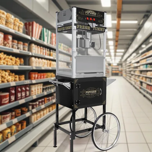 Vista 12 de Máquina de palomitas de maíz de 8 onzas con carrito y ruedas, máquina para hacer palomitas de maíz, estilo cine para el hogar, fiestas, Navidad, uso