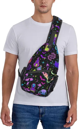 Vista 7 de KMIVQGE Mochila cruzada con diseño de calavera de azúcar para viajes, senderismo, pecho, bolsa de hombro para hombres y mujeres, ciclismo, caminar