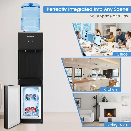 Vista 5 de Dispensador de enfriador de agua de carga superior, enfriador de agua caliente y fría de 5 galones con gabinete congelador, dispensador de agua
