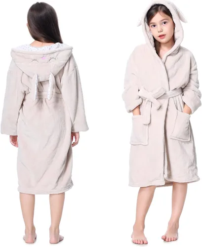 Vista 3 de Kimono largo con capucha y forro polar suave para niña, bata de baño cómoda para niños