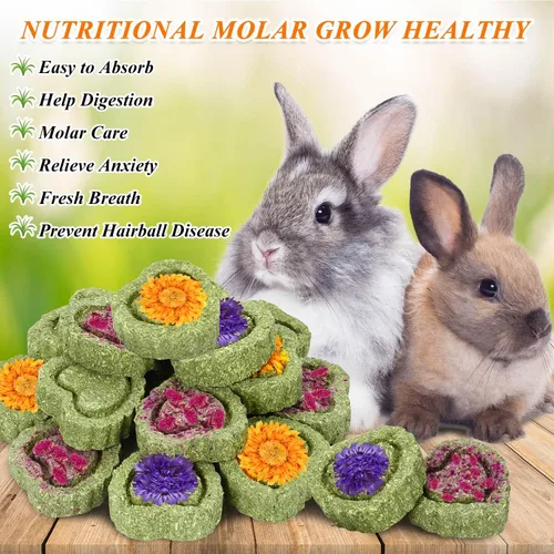 Vista 3 de 20 juguetes masticables de conejo, juguetes de conejo para dientes de conejo, chinchilla, hámster, conejillo de indias y cerdo, pasteles de heno