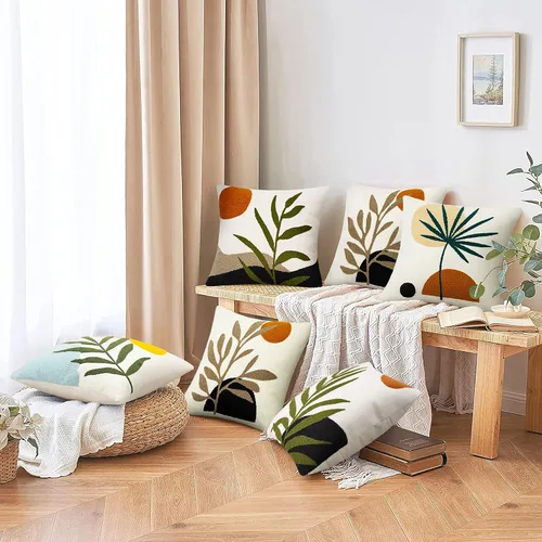 Vista 7 de Merrycolor Fundas de almohada decorativas bohemias para cama, modernas de mediados de siglo, fundas de almohada verde hoja, funda de almohada