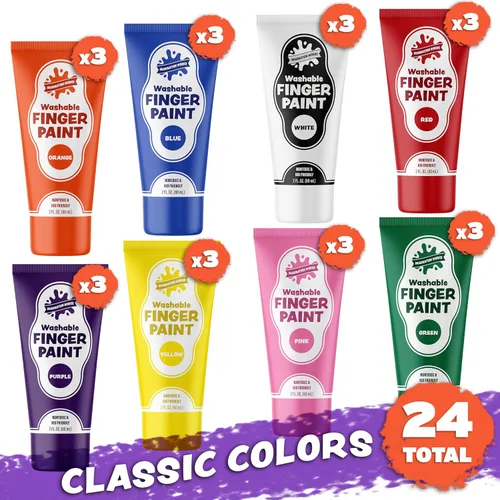 Vista 2 de Pintura para dedos, paquete de 24, lavable, no tóxica, juego de pintura para niños con tubos fáciles de separar, colores vibrantes para suministros
