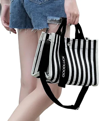 Vista 2 de Bolso cruzado clásico de lona para mujer, bolso de hombro con asa y correa ajustable