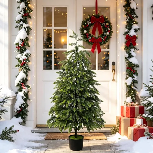Vista 8 de Cllayees 4FT Cedar Christmas Tree with Lights Artificial Potted Tree Timer, 80 LEDs, Lighted Fake Trees, Front Porch Outdoor Indoor Decor, Christmas