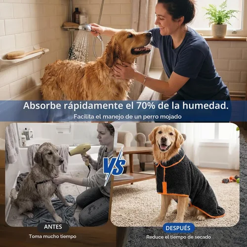 Vista 3 de Bienbee Albornoz para perro, súper absorbente para perros pequeños a Negro