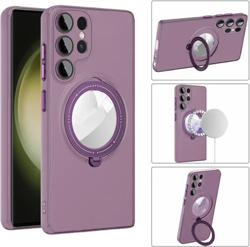 Vista 2 de Funda para Samsung Galaxy S23 Ultra, [compatible con Magsafe] con protector de lente de cámara y kiskstnad ligera y translúcida mate, borde suave, a
