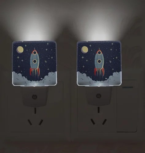 Vista 6 de Luz nocturna LED de exploración espacial, cohete de exploración espacial, luz nocturna con sensor automático de atardecer a amanecer, luz nocturna