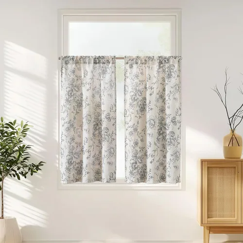 Vista 22 de Jinchan - Cortinas de lino texturizado para cocina, 24 pulgadas, natural, 2 paneles Mezcla de lino beige natural