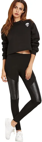 Vista 5 de SweatyRocks Leggings de cuero sintético insertados para mujer
