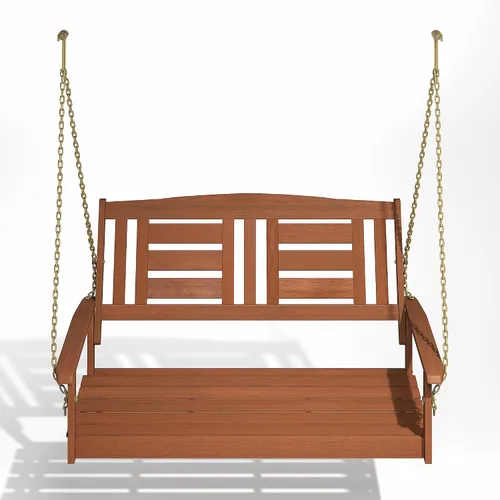Vista 6 de Furinno TIOMAN - Columpio de madera colgante de 2 plazas con cadena en aceite de teca, para patio, jardín, porche, madera clara