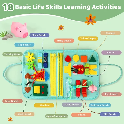 Vista 6 de Tabla de actividades para niños pequeños de 1 año, juguete Montessori, libro sensorial ocupado para niños de 1 a 3 años, juego de pesca, habilidades