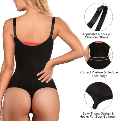 Vista 4 de YERKOAD Mujeres Shapewear Body de látex cintura entrenador cuerpo completo Shaper barriga control fajas colombianas cremallera busto abierto corsé