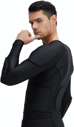 Vista 3 de Charque Camisas/pantalones protectores acolchados para hombre, para fútbol, paintball, béisbol, compresión, costilla, protección del esternón