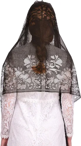 Vista 6 de PAMOR Bufanda de velo de capilla, velos de mantilla, chal rectangular con ribete de flecos