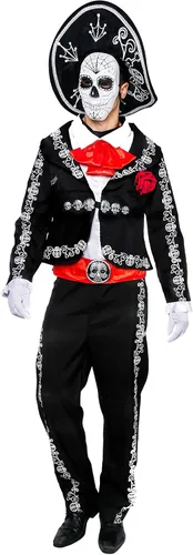 Vista 4 de Spooktacular Creations Conjunto de disfraz para hombre del Día de los Muertos, Mariachi Senor para adultos, fiesta de disfraces de Halloween, Día
