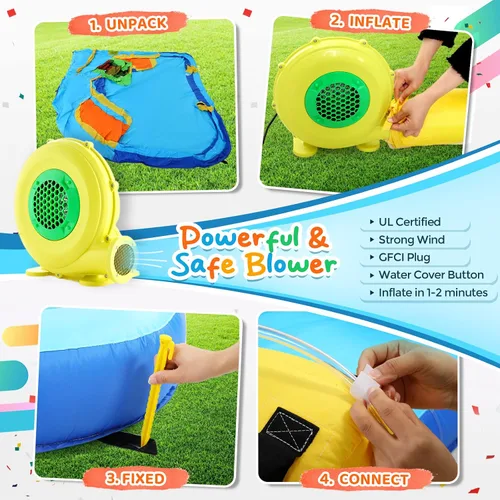 Vista 4 de Whubefy Toboganes acuáticos inflables para niños con soplador de 450 W, parque acuático inflable 6 en 1, tobogán acuático de 158 x 138 x 89 pulgadas