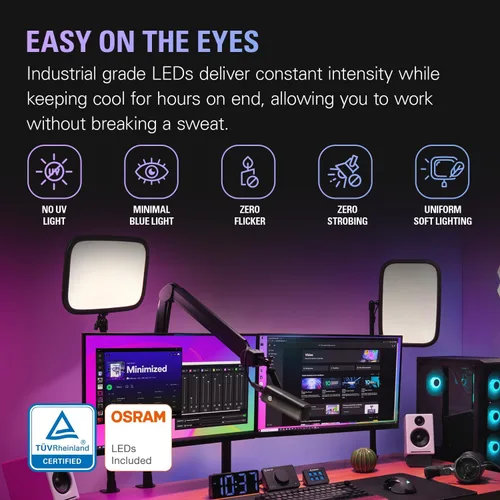 Vista 9 de Elgato Key Light - Luz de estudio profesional de 2800 lúmenes con abrazadera de escritorio para streaming, grabación y videoconferencia, temperatura