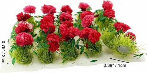 Vista 4 de 20 mechones de hierba de flores en miniatura para casa de muñecas para Rojo