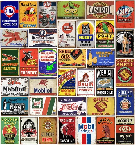 Vista 8 de 35 letreros de lata vintage reproducidos, anuncios retro de gas y aceite, letreros de metal antiguo para garaje, cueva de hombre, bar, cocina
