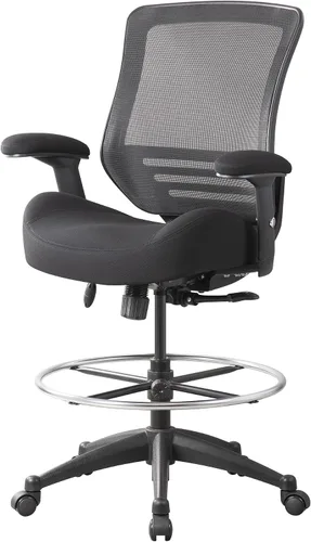 Vista 7 de Silla de redacción de malla para computadora, taburete de escritorio de pie con almohada de apoyo lumbar, reposabrazos ajustable en altura y anillo
