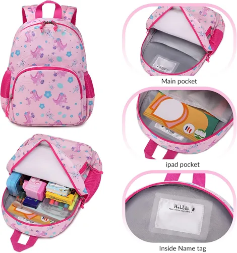 Vista 6 de Ryushoyo Mochila infantil para niños y niñas, mochila para niños y niñas, para jardín de infantes, 2 tamaños con correa para el pecho, Dinosaurio