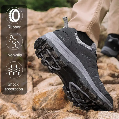 Vista 5 de OL OUTJET LEGEND Zapatos de senderismo impermeables para hombre, cómodos zapatos de trabajo de cuero, zapatos antideslizantes para uso diario