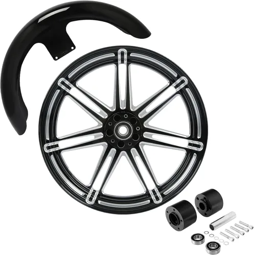 Vista 74 de TCMT Llanta de rueda delantera de 21", buje de rueda de brida de doble disco con guardabarros delantero negro sin pintar, compatible con modelos