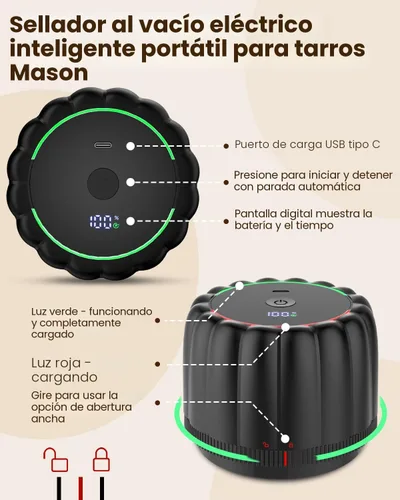 Vista 9 de Kit de sellado al vacío de tarros Mason eléctrico mejorado 2026 con tapas Mason de boca ancha y regular, bomba de vacío automática de 80 kpa