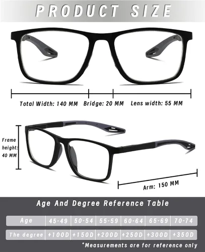 Vista 4 de Hubeye TR90 Gafas de Lectura Deportivas para Hombres y Mujeres Ultraligeras Flexibles Anti-Luz Azul（Negro+Negro+Negro+Negro+Negro，+0.0）