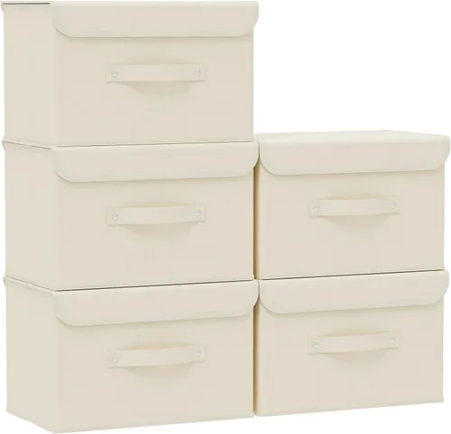 Vista 23 de Cajas de almacenamiento, contenedores de almacenamiento plegables con tapas, cestas de almacenamiento de tela de algodón y lino con asa