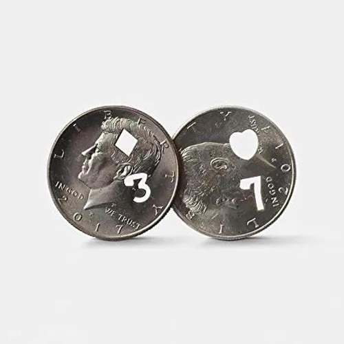 Vista 3 de blue-ther 7 de corazones, medio dólar para monedas, trucos de magia, juego de cartas de mago, accesorios de primer plano, accesorios de primer